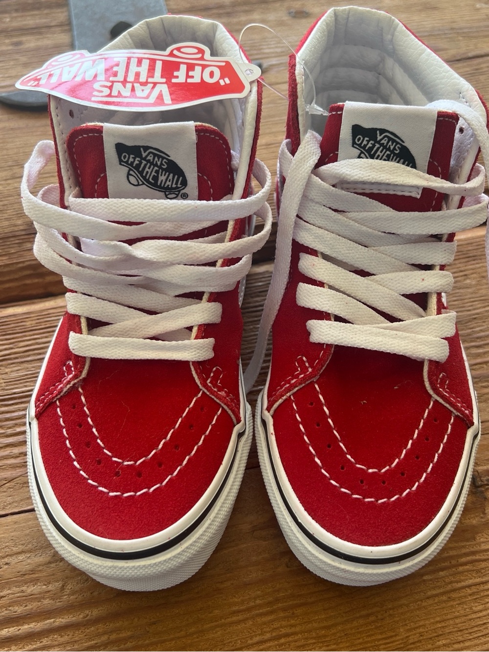Vans Kids Red and White High-Top Sneakers